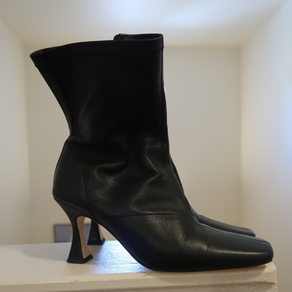 Tony Bianco Womens Fomo Mid Calf Boots Black Leather Square Toe
